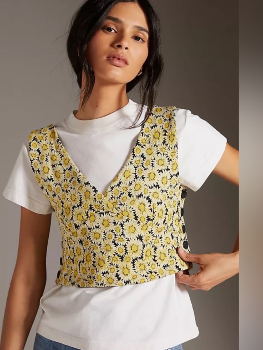 Anthropologie Maeve Cropped Daisy Vest